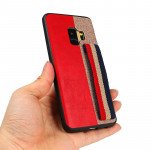 Wholesale Galaxy S9 Striped Hand Strap Grip Holder PU Leather Case (Red)